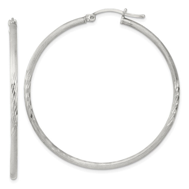 Sterling Silver Polished/Satin D/C Hoop Earrings, 47 x 2mm
