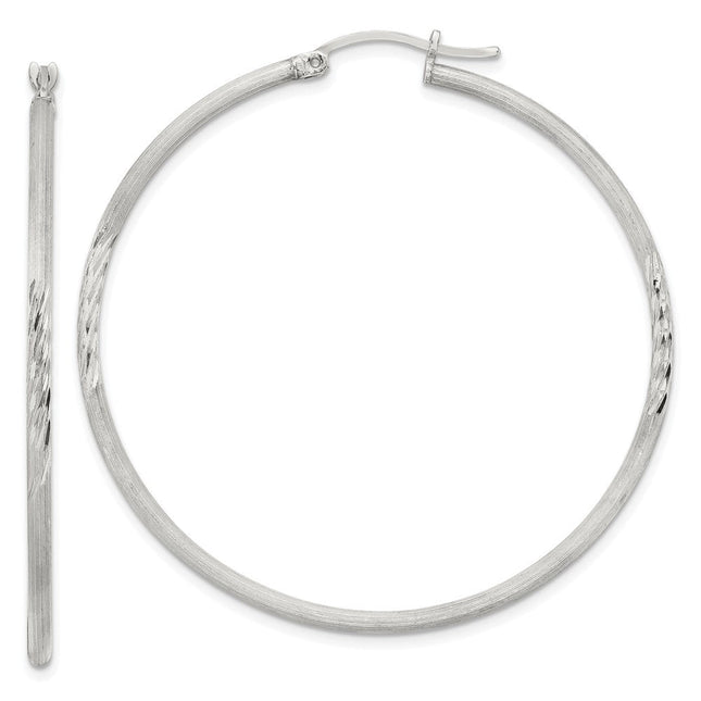 Sterling Silver Polished/Satin D/C Hoop Earrings, 52 x 2mm