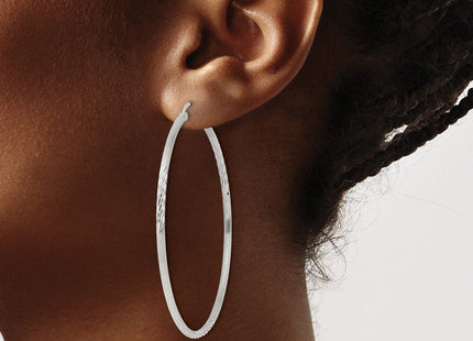 Sterling Silver Polished/Satin D/C Hoop Earrings