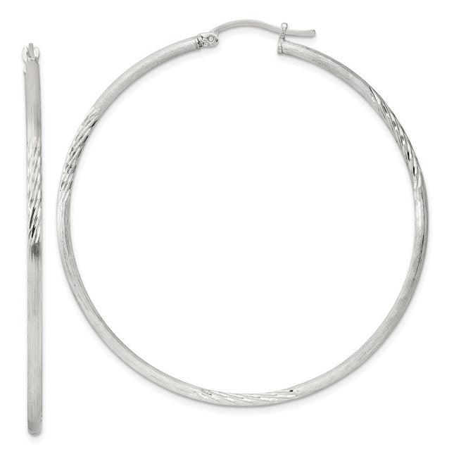Sterling Silver Polished/Satin D/C Hoop Earrings, 58 x 2mm