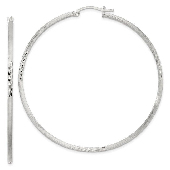 Sterling Silver Polished/Satin D/C Hoop Earrings, 63 x 2mm