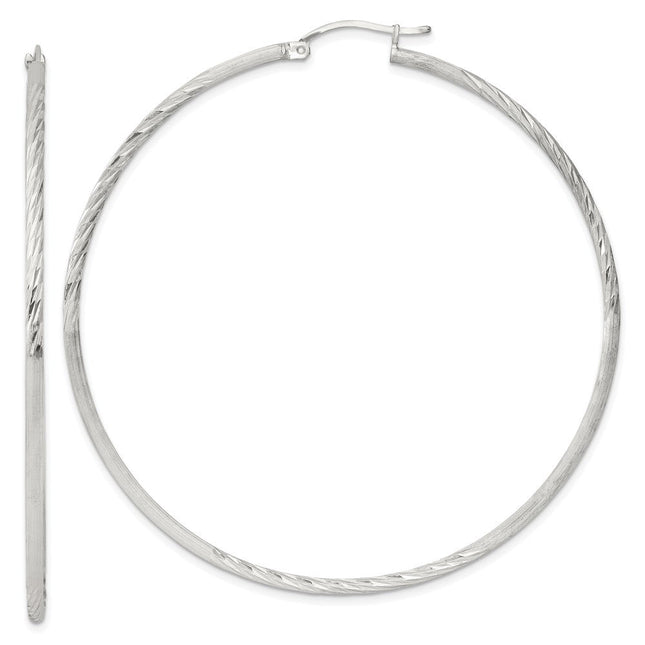 Sterling Silver Polished/Satin D/C Hoop Earrings, 68 x 2mm