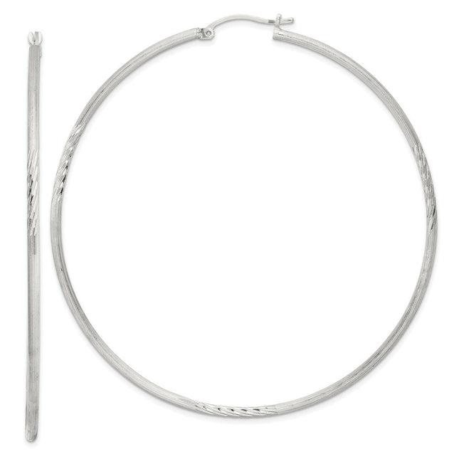 Sterling Silver Polished/Satin D/C Hoop Earrings, 72 x 2mm