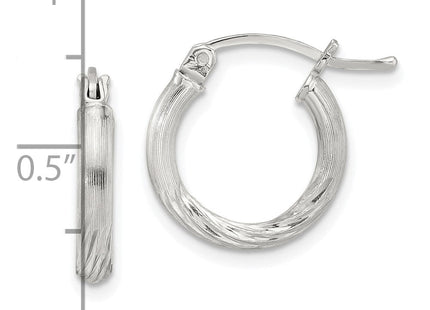 Sterling Silver Polished/Satin D/C Hoop Earrings