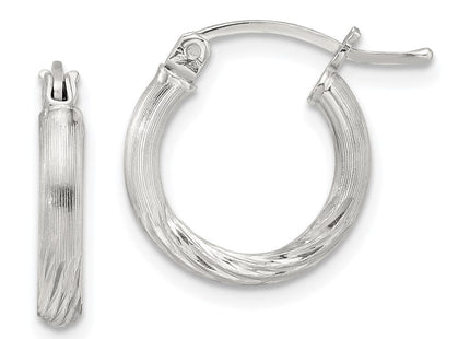 Sterling Silver Polished/Satin D/C Hoop Earrings