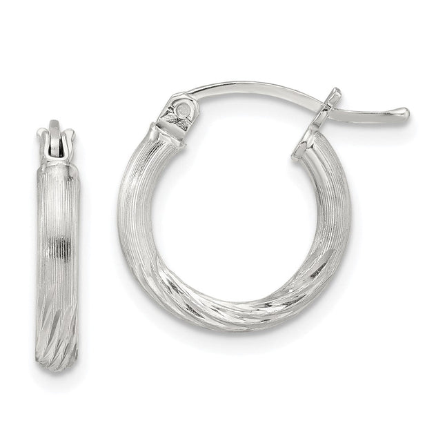 Sterling Silver Polished/Satin D/C Hoop Earrings, 17 x 2.5mm