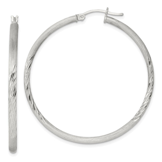 Sterling Silver Polished/Satin D/C Hoop Earrings, 47 x 2.5mm