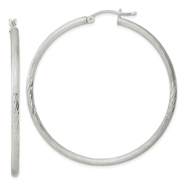 Sterling Silver Polished/Satin D/C Hoop Earrings, 50 x 2.5mm