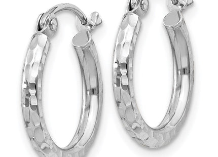 Sterling Silver Rhodium Plated Diamond Cut Hoop Earrings (Style QE4460)