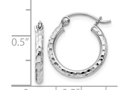Sterling Silver Rhodium Plated Diamond Cut Hoop Earrings (Style QE4460)