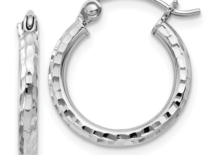 Sterling Silver Rhodium Plated Diamond Cut Hoop Earrings (Style QE4460)