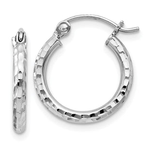 Sterling Silver Rhodium Plated Diamond Cut Hoop Earrings (Style QE4460)