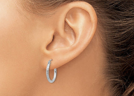 Sterling Silver Rhodium Plated Diamond Cut Hoop Earrings (Style QE4461)