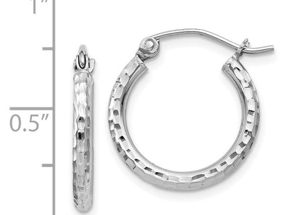 Sterling Silver Rhodium Plated Diamond Cut Hoop Earrings (Style QE4461)