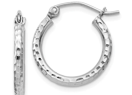 Sterling Silver Rhodium Plated Diamond Cut Hoop Earrings (Style QE4461)