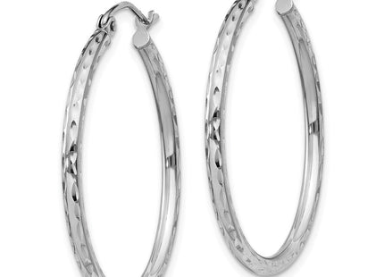 Sterling Silver Rhodium Plated Diamond Cut Hoop Earrings (Style QE4462)