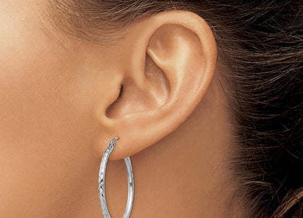 Sterling Silver Rhodium Plated Diamond Cut Hoop Earrings (Style QE4462)