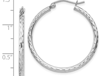 Sterling Silver Rhodium Plated Diamond Cut Hoop Earrings (Style QE4462)