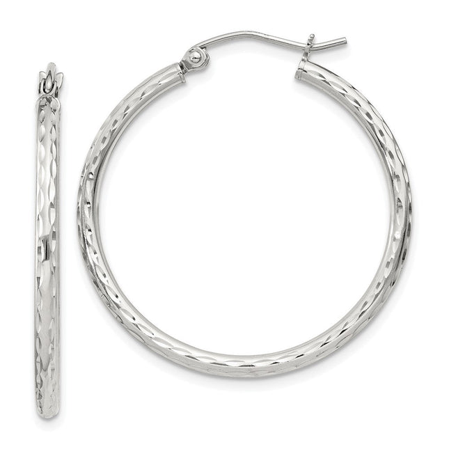 Sterling Silver Diamond Cut Hoop Earrings, 32 x 2mm