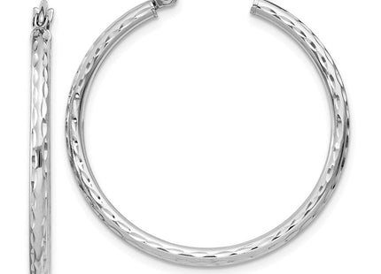 Sterling Silver Rhodium Plated Diamond Cut Hoop Earrings (Style QE4462)