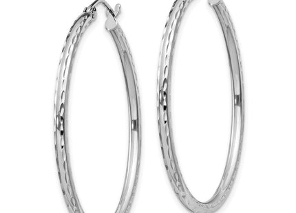 Sterling Silver Rhodium Plated Diamond Cut Hoop Earrings (Style QE4463)