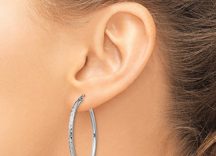 Sterling Silver Rhodium Plated Diamond Cut Hoop Earrings (Style QE4463)