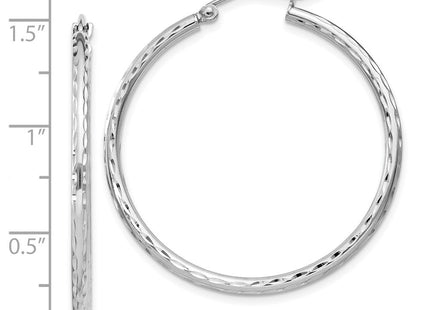 Sterling Silver Rhodium Plated Diamond Cut Hoop Earrings (Style QE4463)