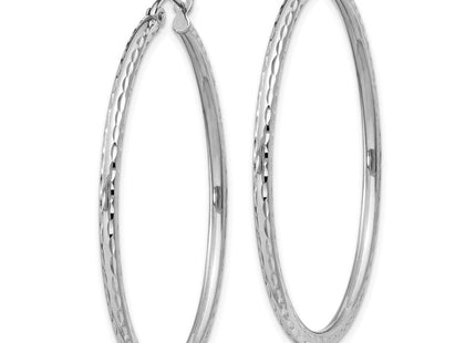 Sterling Silver Rhodium Plated Diamond Cut Hoop Earrings (Style QE4464)