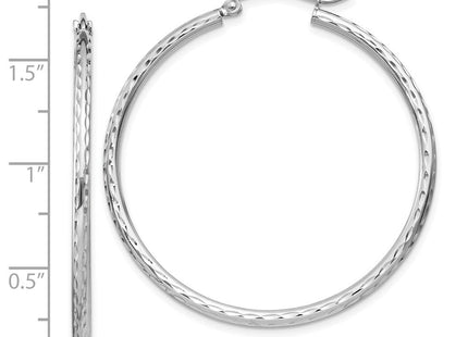 Sterling Silver Rhodium Plated Diamond Cut Hoop Earrings (Style QE4464)