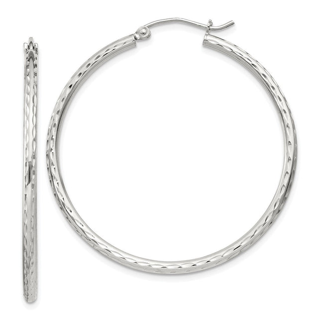 Sterling Silver Diamond Cut Hoop Earrings, 43 x 2mm