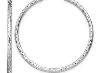 Sterling Silver Rhodium Plated Diamond Cut Hoop Earrings (Style QE4464)