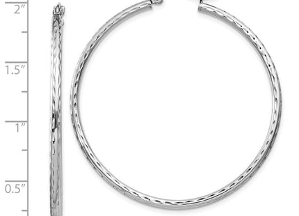 Sterling Silver Rhodium Plated Diamond Cut Hoop Earrings (Style QE4465)