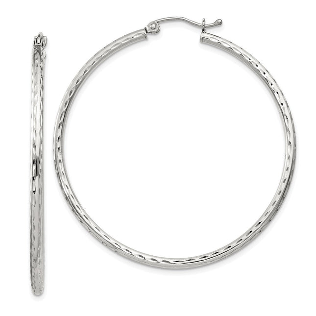 Sterling Silver Diamond Cut Hoop Earrings, 47 x 2mm
