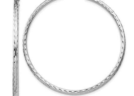 Sterling Silver Rhodium Plated Diamond Cut Hoop Earrings (Style QE4465)