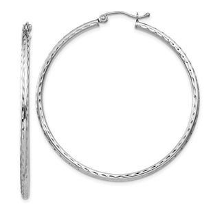 Sterling Silver Rhodium Plated Diamond Cut Hoop Earrings (Style QE4465)