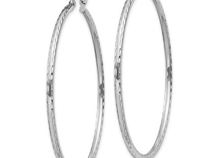 Sterling Silver Rhodium Plated Diamond Cut Hoop Earrings (Style QE4466)