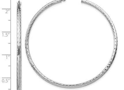 Sterling Silver Rhodium Plated Diamond Cut Hoop Earrings (Style QE4466)