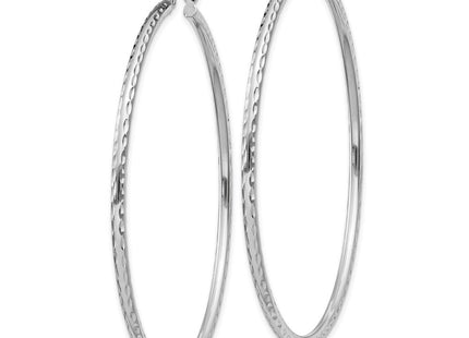 Sterling Silver Rhodium Plated Diamond Cut Hoop Earrings (Style QE4467)