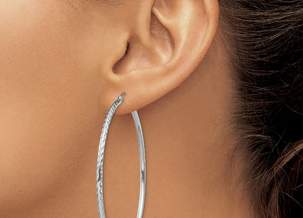 Sterling Silver Rhodium Plated Diamond Cut Hoop Earrings (Style QE4467)