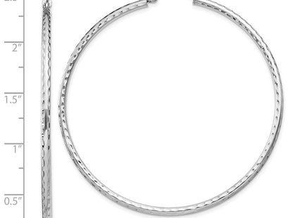 Sterling Silver Rhodium Plated Diamond Cut Hoop Earrings (Style QE4467)