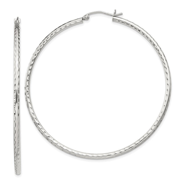 Sterling Silver Diamond Cut Hoop Earrings, 57 x 2mm