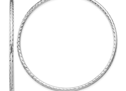 Sterling Silver Rhodium Plated Diamond Cut Hoop Earrings (Style QE4467)