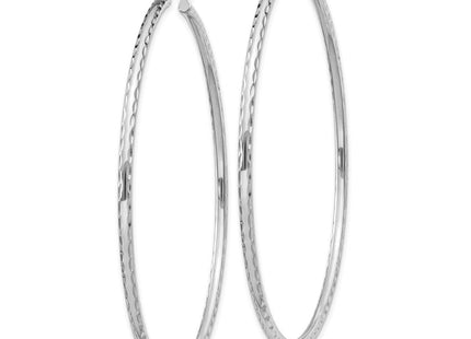 Sterling Silver Rhodium Plated Diamond Cut Hoop Earrings (Style QE4468)