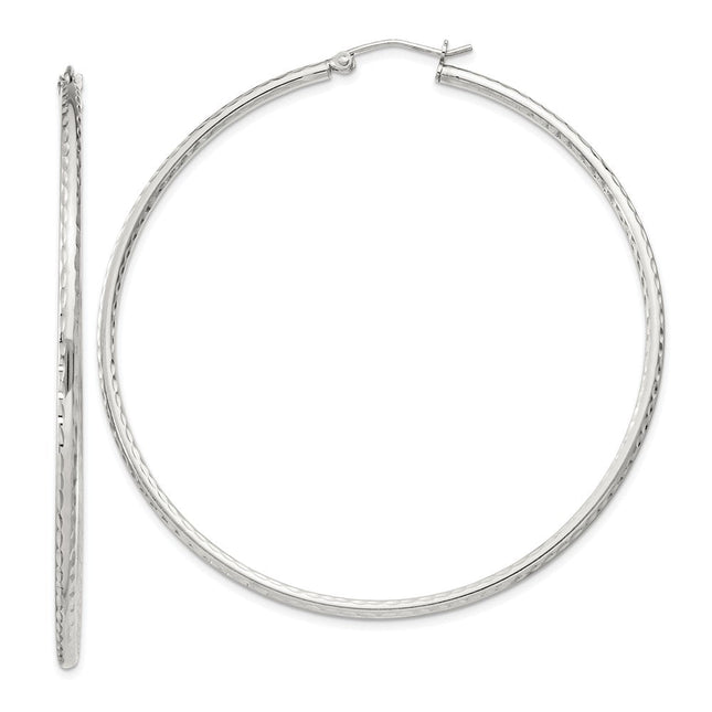 Sterling Silver Diamond Cut Hoop Earrings, 62 x 2mm