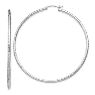 Sterling Silver Rhodium Plated Diamond Cut Hoop Earrings (Style QE4468)