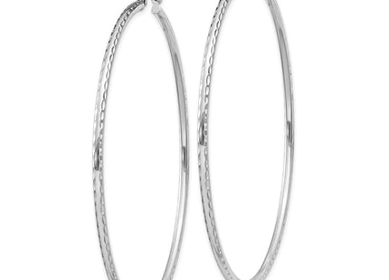 Sterling Silver Rhodium Plated Diamond Cut Hoop Earrings (Style QE4469)
