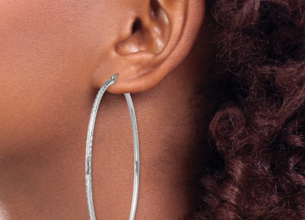 Sterling Silver Rhodium Plated Diamond Cut Hoop Earrings (Style QE4469)