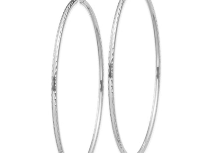 Sterling Silver Rhodium Plated Diamond Cut Hoop Earrings (Style QE4470)