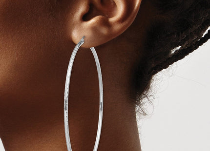 Sterling Silver Rhodium Plated Diamond Cut Hoop Earrings (Style QE4470)