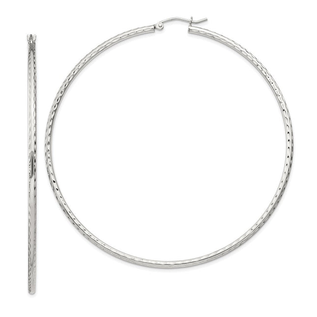 Sterling Silver Diamond Cut Hoop Earrings, 72 x 2mm